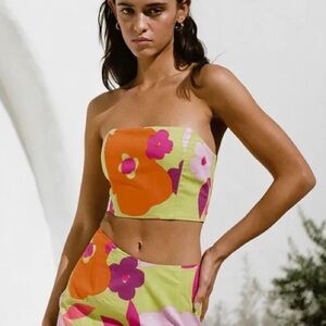 NWT💕 SABO Drea Tube Tank Top - Lime Floral XS